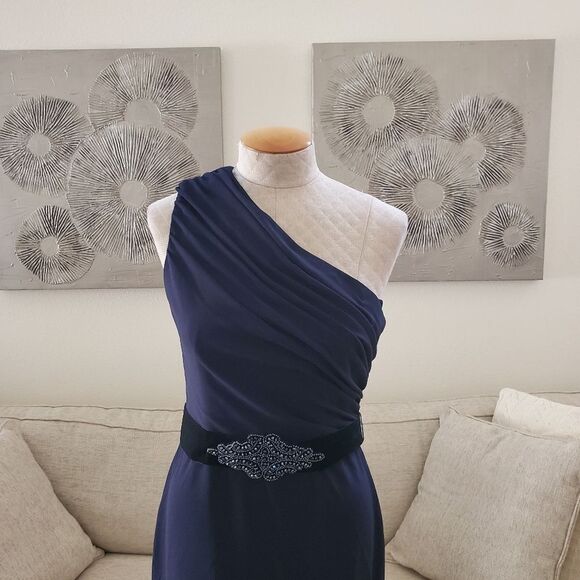 Eliza J Belted One Shoulder Fit & Flare Gown - size 8 in Blue - Picture 4 of 15